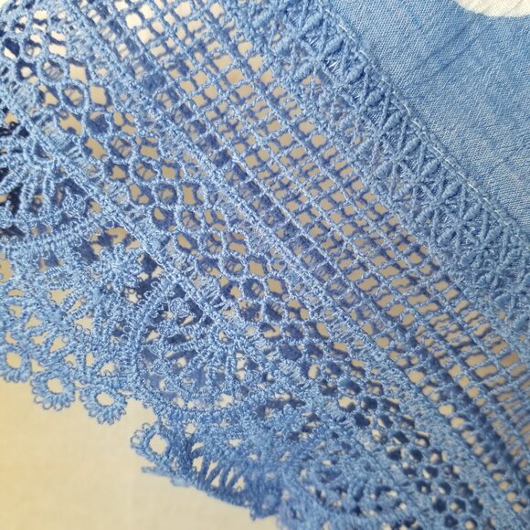 Blue Polka Dot Off the Shoulder Blouse Top Gauzy Crinkly Fabric Size Large - Picture 5 of 8